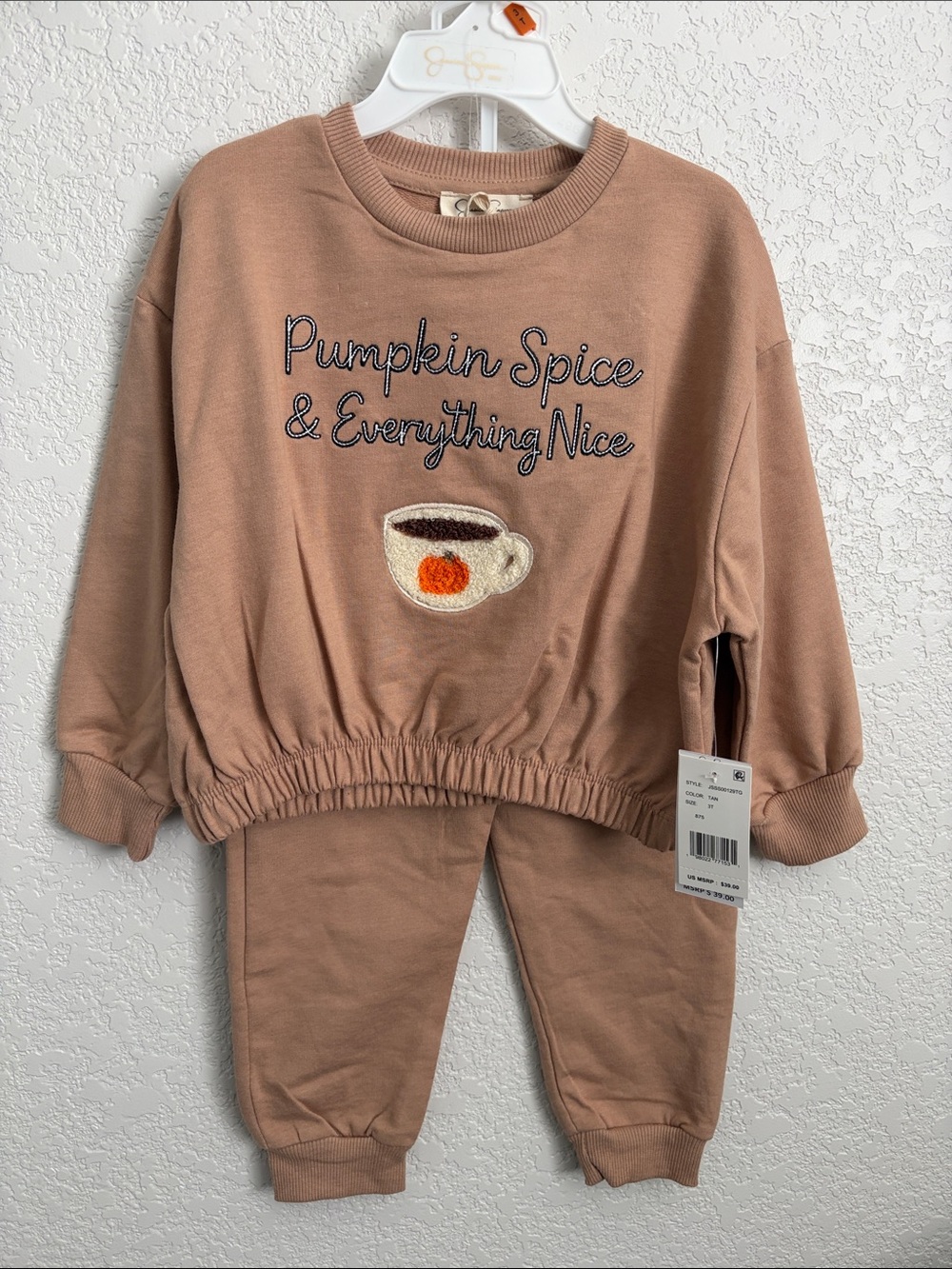 Jessica Simpson Kids Pumpkin Spice Matching Set - Tan & Cream with Orange Accent